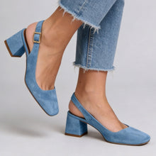 Load image into Gallery viewer, Women's Square Toe Slingback Chunky Heels – Buckle Strap Wide Fit
