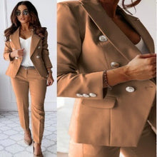 Load image into Gallery viewer, Double-Breasted Lapel Blazer &amp; Zip-Up Trousers Suit
