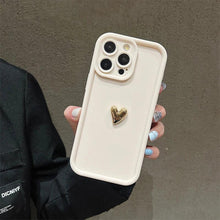 Load image into Gallery viewer, Heartfelt 3D Gold Heart Silicone Phone Case – Shockproof Matte Cover for iPhone 15, 14, 13, 12, 11, Pro Max, XS, XR, 8 Plus
