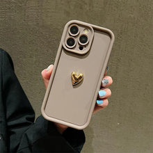 Load image into Gallery viewer, Heartfelt 3D Gold Heart Silicone Phone Case – Shockproof Matte Cover for iPhone 15, 14, 13, 12, 11, Pro Max, XS, XR, 8 Plus
