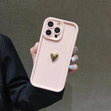 Load image into Gallery viewer, Heartfelt 3D Gold Heart Silicone Phone Case – Shockproof Matte Cover for iPhone 15, 14, 13, 12, 11, Pro Max, XS, XR, 8 Plus
