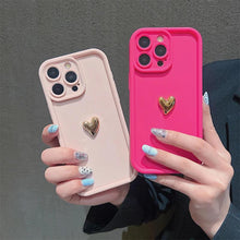 Load image into Gallery viewer, Heartfelt 3D Gold Heart Silicone Phone Case – Shockproof Matte Cover for iPhone 15, 14, 13, 12, 11, Pro Max, XS, XR, 8 Plus
