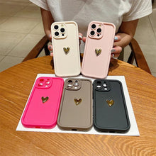 Load image into Gallery viewer, Heartfelt 3D Gold Heart Silicone Phone Case – Shockproof Matte Cover for iPhone 15, 14, 13, 12, 11, Pro Max, XS, XR, 8 Plus
