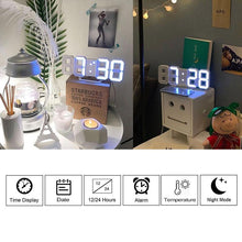 Load image into Gallery viewer, 3D Large LED Digital Wall Clock 3D LED Wall Clock with Remote Control 12/24 H Time/Date Display Nightlight Alarm Clock Digital Clock Brightness to Adjust Temperature Date Time Celsius Nightlight Display Table Desktop Clocks Alarm Clock For Living Room
