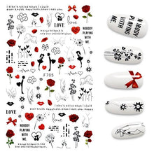 Load image into Gallery viewer, 3D Nail Stickers Leaves Butterfly Panda Love Heart Design Stickers For Nails Manicure Foil Nail Art Decor  Girls Manicure Decoration Nail Art Supplies 3D Self-Adhesive Nail Decals Designer Nail Stickers for Acrylic Nails
