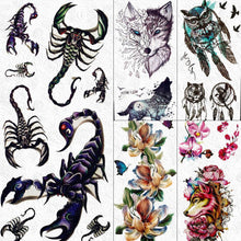 Load image into Gallery viewer, 3D Scorpion Temporary Tattoos Sticker Body Arm Waterproof Wolf Tattoo Realistic Style For Women Men
