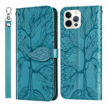 Load image into Gallery viewer, 3D Tree Flip Leather Case For iPhone 13 12 Mini Phone Cover PU Leather Wallet Case with Card Holder Kickstand Wrist Strap Flip Cover for iPhone
