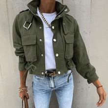 Load image into Gallery viewer, Women’s stand collar drawstring hem jacket
