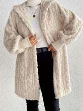 Load image into Gallery viewer, Beige Long Winter Open Front Long Sleeve Fuzzy Hooded Jacket Cozy &amp; Stylish Outerwear
