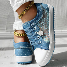 Load image into Gallery viewer, Floral Embroidered Polka Dot Print Sneakers — Women’s Casual Canvas Shoes
