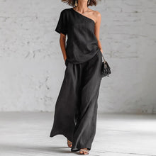 Load image into Gallery viewer, Women's Wide-Leg Pants &amp; Top Set – 2-Piece Three-Quarter Sleeve Outfit
