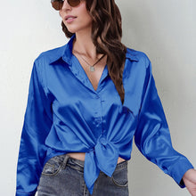 Load image into Gallery viewer, Women’s Satin Lapel Button-Down Blouse
