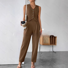 Load image into Gallery viewer, Women’s Coffee Sleeveless Pleated Jumpsuit
