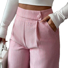 Load image into Gallery viewer, Women's High-Waist Straight-Leg Pants – Solid Color Button Detail Full Length
