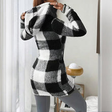 Load image into Gallery viewer, Plaid Hooded Sherpa-Lined Long Coat with Pockets
