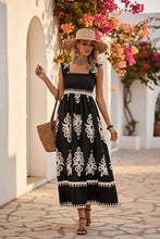 Load image into Gallery viewer, Women's Wide-Strap Printed Maxi Dress – Smocked Bodice &amp; Tassel Waist

