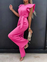 Load image into Gallery viewer, Ruffled Round Neck : Cap Sleeve Jumpsuit

