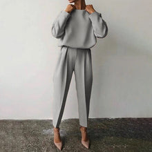 Load image into Gallery viewer, Women’s Solid Color 2-Piece Set – Long Sleeve Top &amp; Pleated Pants Loungewear
