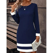 Load image into Gallery viewer, Fitted Color-Block Long-Sleeve Dress with Round Neckline
