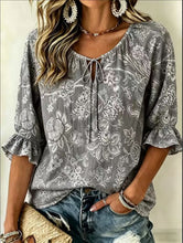 Load image into Gallery viewer, Women's Floral Print Three-Quarter Sleeve Shirt – Relaxed Retro
