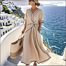 Load image into Gallery viewer, Striped Print Maxi Dress – Short Sleeve Beach Vacation Dress
