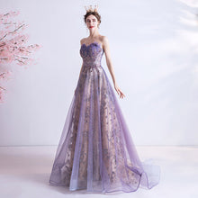Load image into Gallery viewer, Strapless Purple Sequin Starry Dress Wedding Dress
