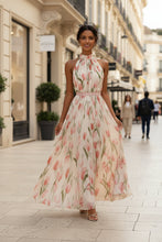 Load image into Gallery viewer, Women's Halterneck High-Waist Swing Dress – Floral &amp; Solid Prints
