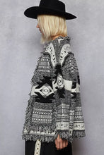 Load image into Gallery viewer, POL Open Front Geometric Print Cardigan with Fringe Detail

