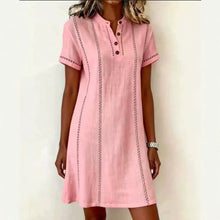 Load image into Gallery viewer, Women's Printed Button-Up Stand Collar Midi Dress – 3/4 Sleeve Loose Fit
