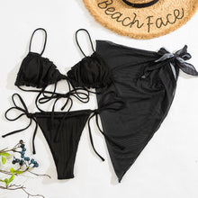 Load image into Gallery viewer, 3PCS Ladies Split Swimwear Sets Women Swimsuit Women's Bikini Swimsuits Bikini Set With Wrap Skirt Underwire Swimwear Bathing Suit Chiffon Cover Up Bikini Ruffles Lace-up  Mesh Cover Ups Bikinis Set
