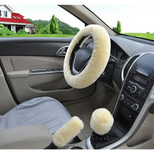 Load image into Gallery viewer, 3Pcs Set Winter Fashion Wool Fur Soft Furry Car Steering Wheel Covers 16 Colors Winter Universal Hand Brake Gear Cover  Car Accessories
