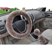 Load image into Gallery viewer, 3Pcs Set Winter Fashion Wool Fur Soft Furry Car Steering Wheel Covers 16 Colors Winter Universal Hand Brake Gear Cover  Car Accessories
