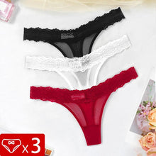 Load image into Gallery viewer, Floral Lace G-String Set - 3 Breathable Thongs for Confident Women in Vibrant Colors
