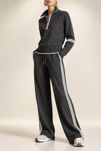 Load image into Gallery viewer, Women's Half-Zip Striped Sweatshirt &amp; Wide-Leg Pants Set

