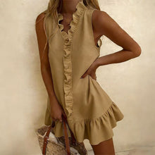 Load image into Gallery viewer, Cotton-Linen Ruffle Hem Sleeveless Mini Dress – 6 Colors, S–2XL
