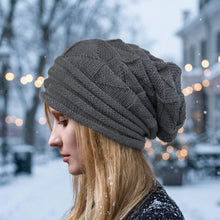 Load image into Gallery viewer, Wool Pleated Cuffed Knit Beanie – Flat Top Grid Pattern Winter Hat

