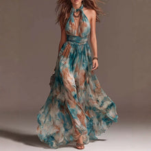 Load image into Gallery viewer, Women's Halter Neck Backless Ink Print Maxi Dress | Vacation Long Dress
