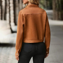 Load image into Gallery viewer, Faux Suede Cropped Jacket with Stand Collar — Vintage Short Coat / Fall Outwear
