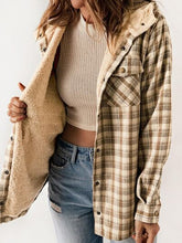 Load image into Gallery viewer, Plaid Snap Down Plush Hooded Jacket Soft &amp; Warm Women Outerwear Cozy And Comfortable Jacket
