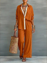 Load image into Gallery viewer, Contrast-Color Long-Sleeve Shirt &amp; Pants Set – Two-Piece
