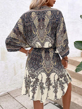 Load image into Gallery viewer, Paisley Print Batwing Sleeve Tassel Tie Front Ruffle Hem Dress
