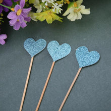 Load image into Gallery viewer, 40pcs/set Bling Heart Shape Insert Cards With Toothpick For Wedding Birthday Party Cute Lovely Gifts Cake Decorations Cocktail Picks Handmade Heart Shape Bamboo Toothpicks
