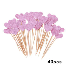 Load image into Gallery viewer, 40pcs/set Bling Heart Shape Insert Cards With Toothpick For Wedding Birthday Party Cute Lovely Gifts Cake Decorations Cocktail Picks Handmade Heart Shape Bamboo Toothpicks

