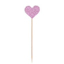 Load image into Gallery viewer, 40pcs/set Bling Heart Shape Insert Cards With Toothpick For Wedding Birthday Party Cute Lovely Gifts Cake Decorations Cocktail Picks Handmade Heart Shape Bamboo Toothpicks
