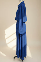 Load image into Gallery viewer, Women's Two-Piece Pleated Shirt &amp; Draped Wrap Maxi Skirt Set – Long Sleeve Button Top
