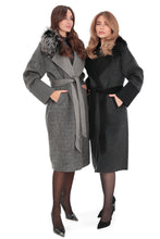 Load image into Gallery viewer, Boston Genuine Silver Fox Cashmere Blend Double-Face Coat in Grey Mélange
