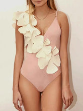 Load image into Gallery viewer, Contrast Flower Spaghetti Strap: One-Piece Swimwear
