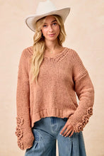 Load image into Gallery viewer, BiBi Chunky Knit Sweater with Flower Detail Sleeves
