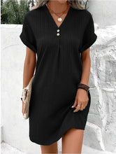 Load image into Gallery viewer, Button-Front V-Neck Dress – Short Sleeve Solid Casual Shirt Dress
