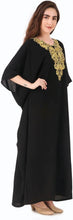 Load image into Gallery viewer, Elegant Gold Embroidered Kaftan with Cutwork Neckline
